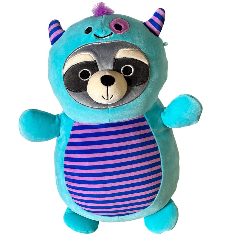 Squishmallows Teal Monster Raccoon Costume Plush Kellytoy Striped Belly 12 Inch
